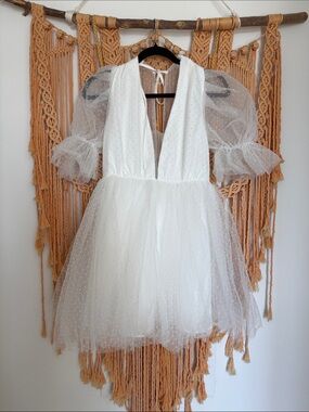 Ina White Mini Dress with Sheer Puff Sleeves